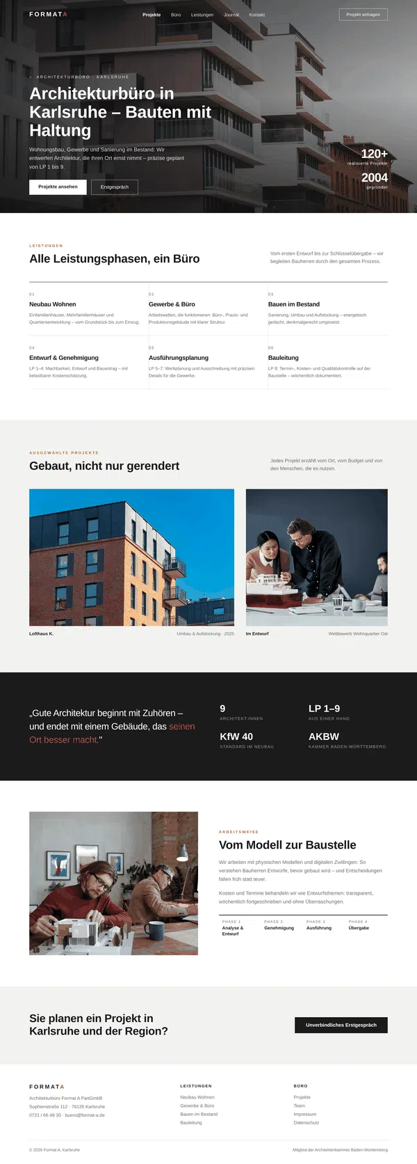 Beispiel-Webdesign Komplettansicht: Website eines Architekturbüros in Karlsruhe