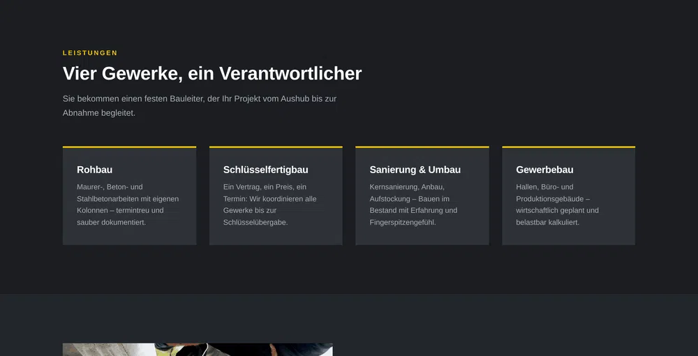 Beispiel-Webdesign Leistungen: Gewerke eines Bauunternehmens in Augsburg