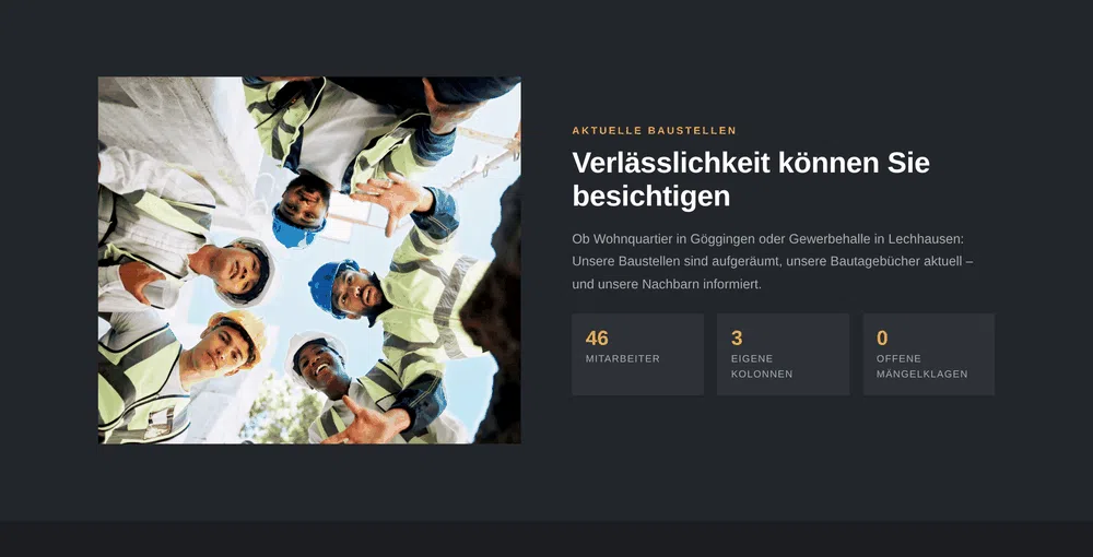 Beispiel-Webdesign Baustellen: aktuelle Projekte eines Bauunternehmens in Augsburg