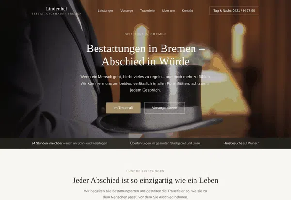 Web Design Example: Full View—Website of a Funeral Home in Bremen