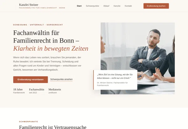 Beispiel-Webdesign Komplettansicht: Website einer Kanzlei für Familienrecht in Bonn