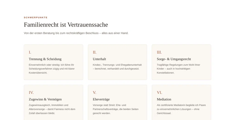 Beispiel-Webdesign Schwerpunkte: Rechtsgebiete einer Kanzlei für Familienrecht in Bonn