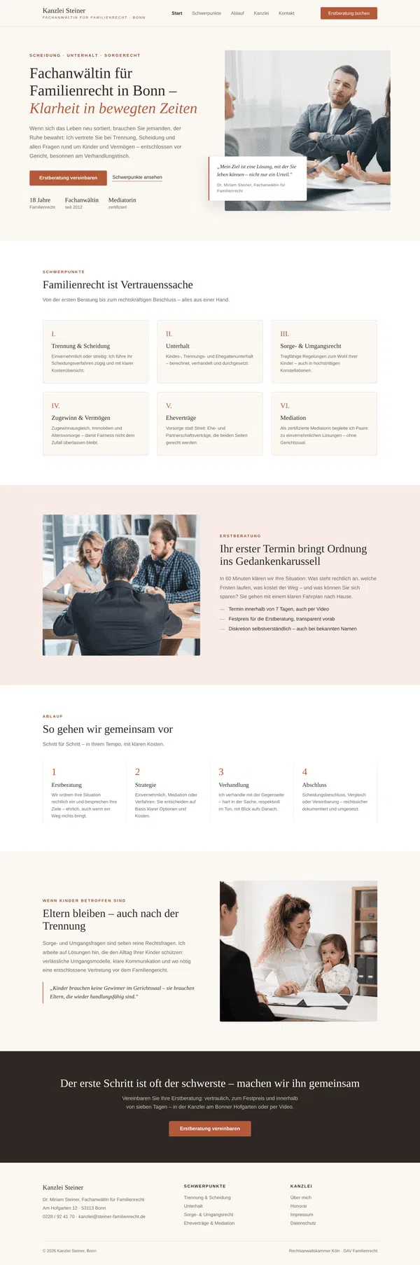 Beispiel-Webdesign Komplettansicht: Website einer Kanzlei für Familienrecht in Bonn