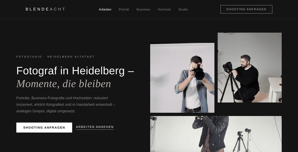 Beispiel-Webdesign Startseite: Fotostudio mit Galerie-Hero in Heidelberg