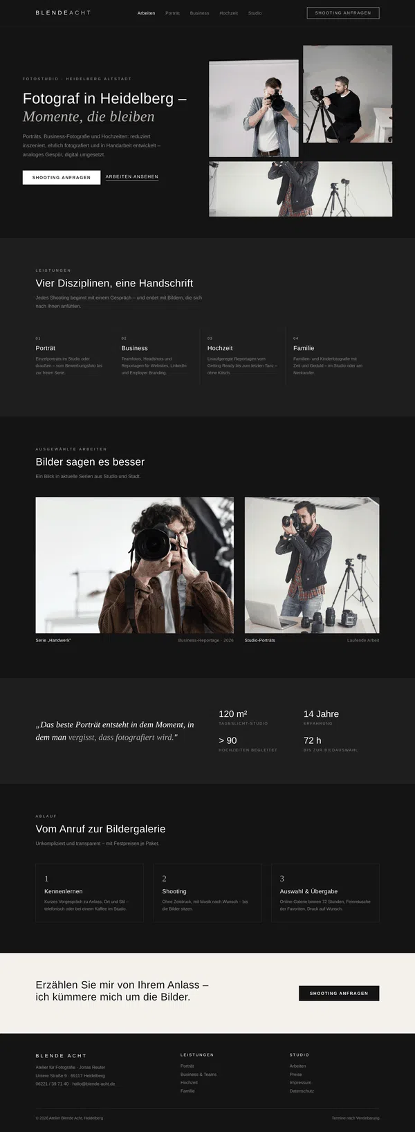 Web Design Example - Full View: Website of a Photo Studio in Heidelberg