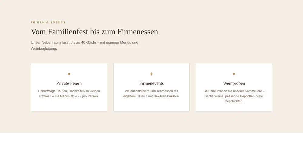 Beispiel-Webdesign Feiern: Event-Angebote eines Restaurants in Freiburg