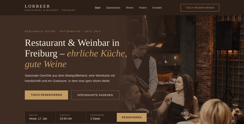 Beispiel-Webdesign Startseite: Restaurant mit Reservierungsleiste in Freiburg