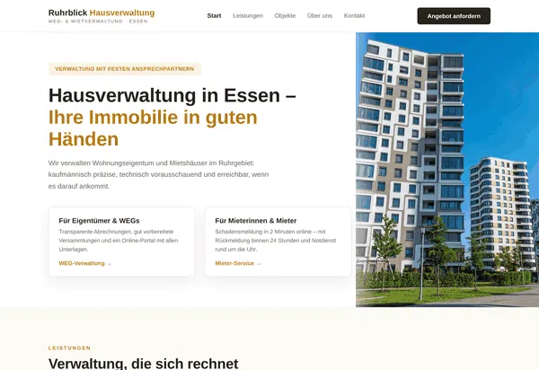 Web Design Example: Full View—Website of a Property Management Company in Essen