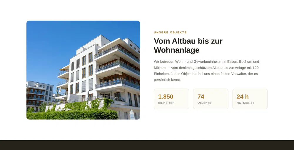 Beispiel-Webdesign Objekte: verwaltete Wohnanlagen einer Hausverwaltung in Essen