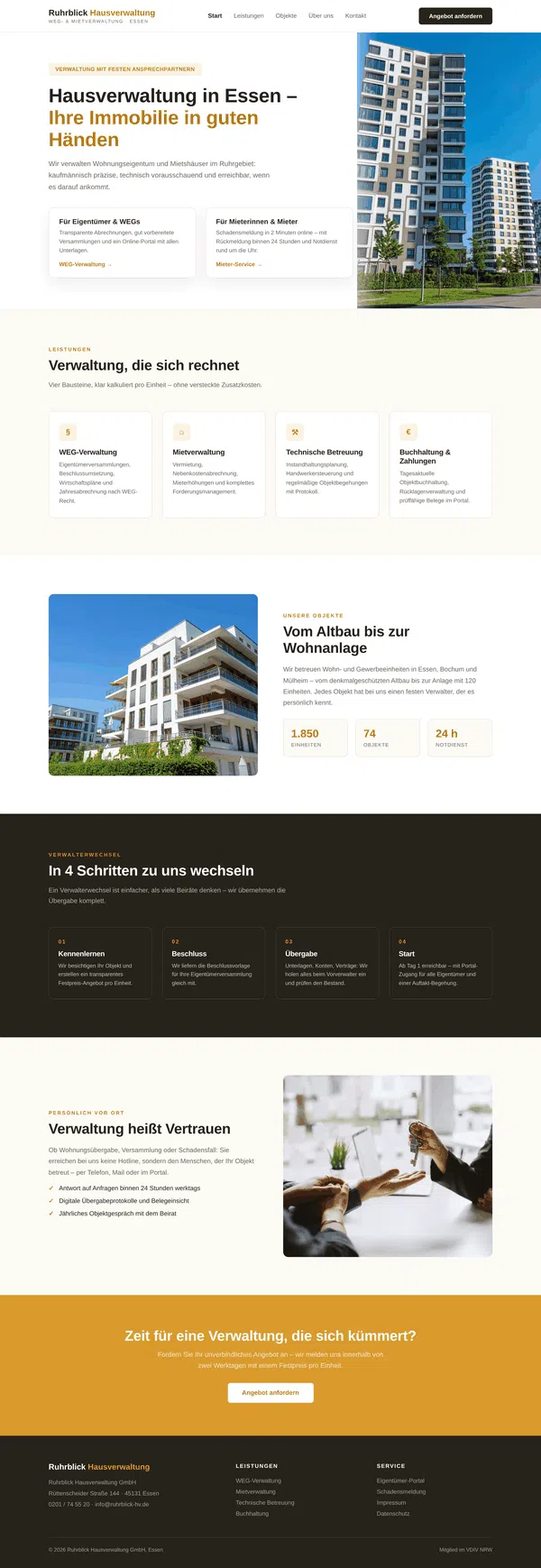 Web Design Example: Full View—Website of a Property Management Company in Essen