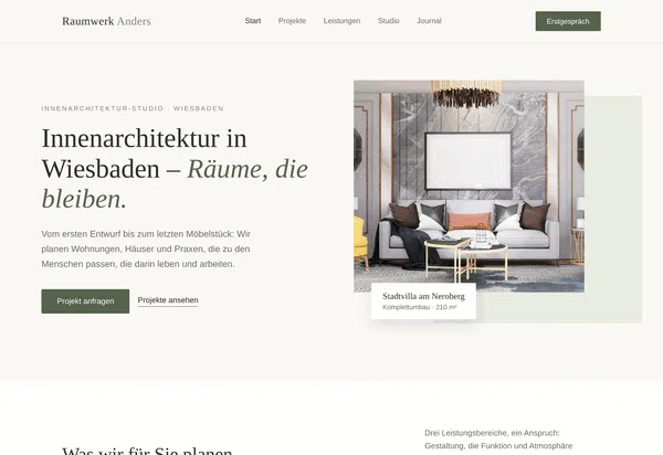 Web Design Example - Full View: Website of an interior design studio in Wiesbaden