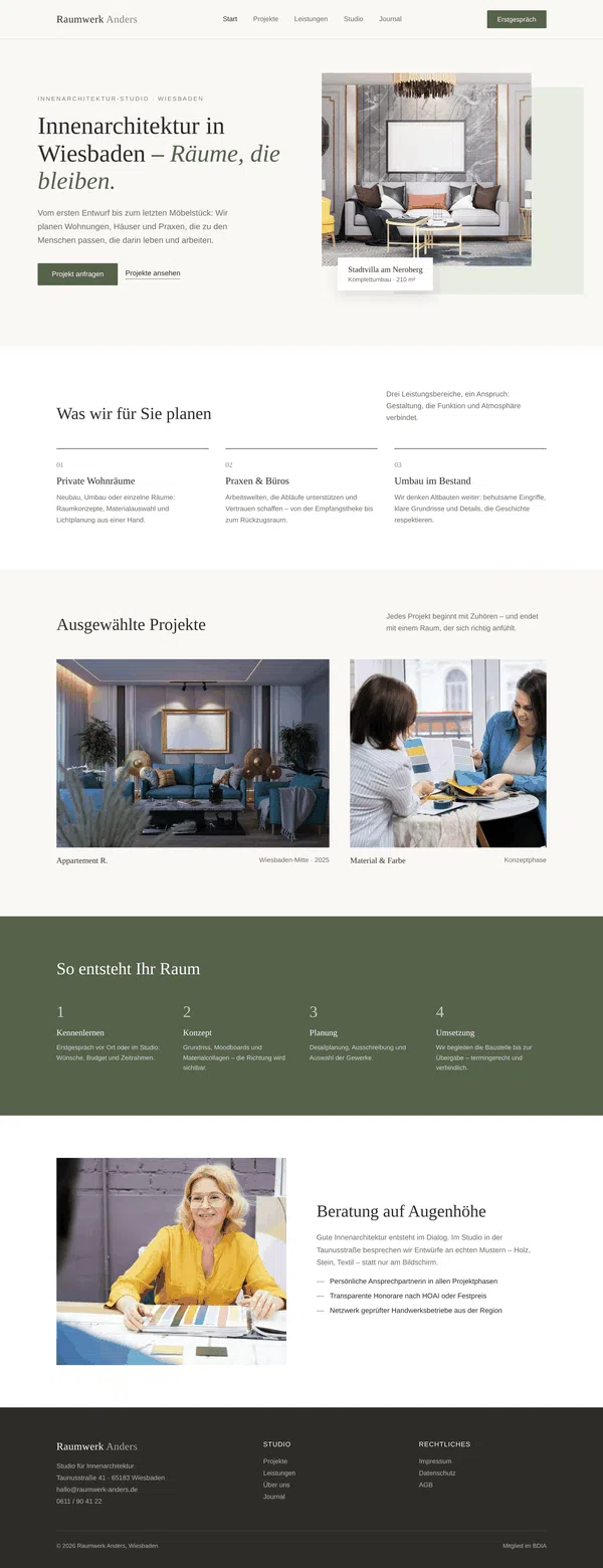 Web Design Example - Full View: Website of an interior design studio in Wiesbaden