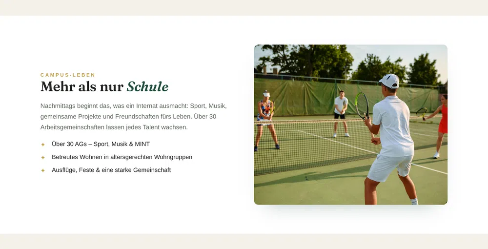 Beispiel-Webdesign Campus-Leben: Sport, Freizeit und Gemeinschaft im Internat