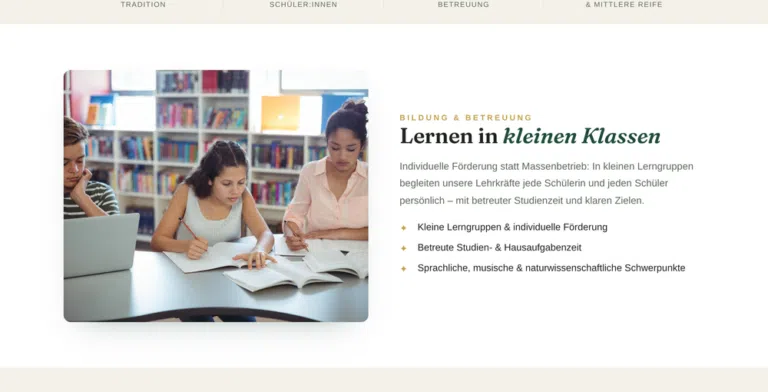 Beispiel-Webdesign Unterricht: kleine Klassen und individuelle Förderung im Internat