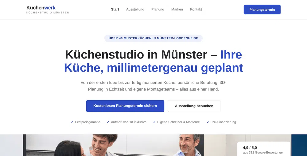 Beispiel-Webdesign Startseite: Küchenstudio mit Planungstermin-Hero in Münster
