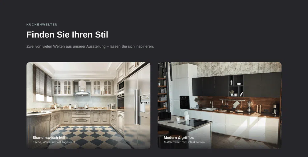 Beispiel-Webdesign Küchenwelten: Stilwelten eines Küchenstudios in Münster