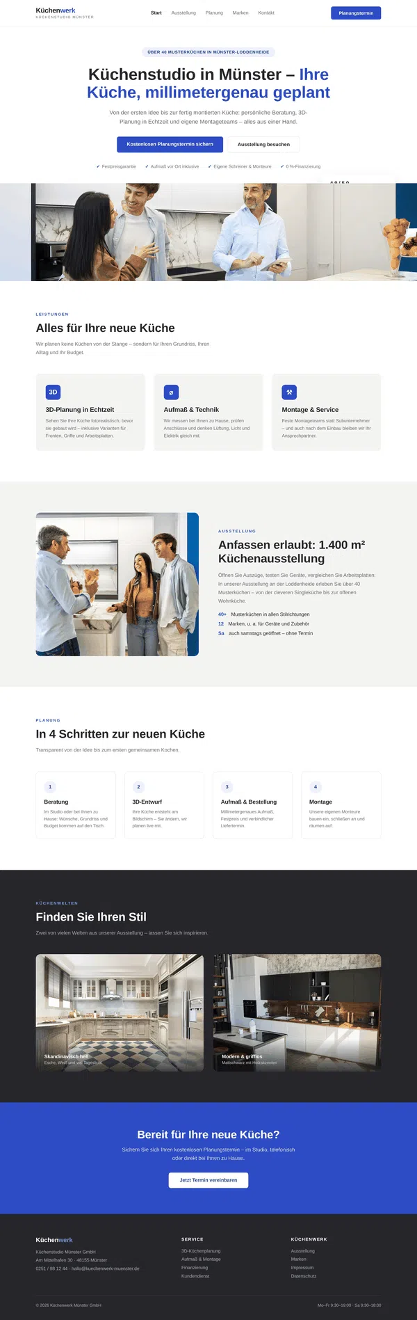 Beispiel-Webdesign Komplettansicht: Website eines Küchenstudios in Münster