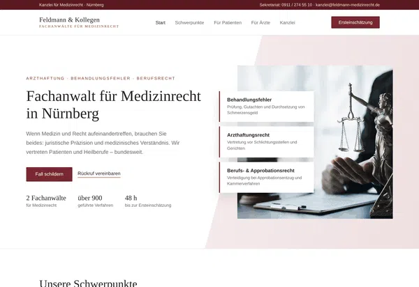 Beispiel-Webdesign Komplettansicht: Website einer Kanzlei für Medizinrecht in Nürnberg