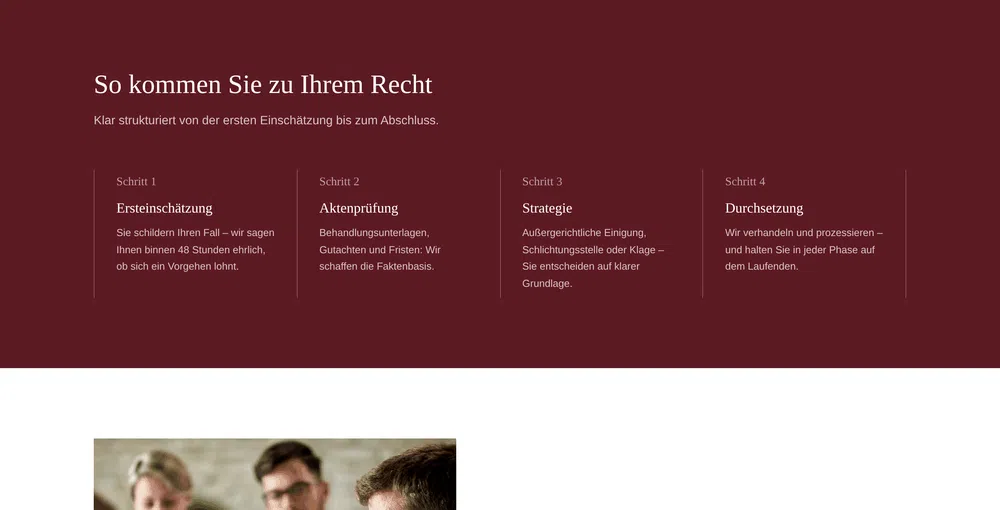 Beispiel-Webdesign Ablauf: Verfahrensschritte einer Kanzlei für Medizinrecht in Nürnberg