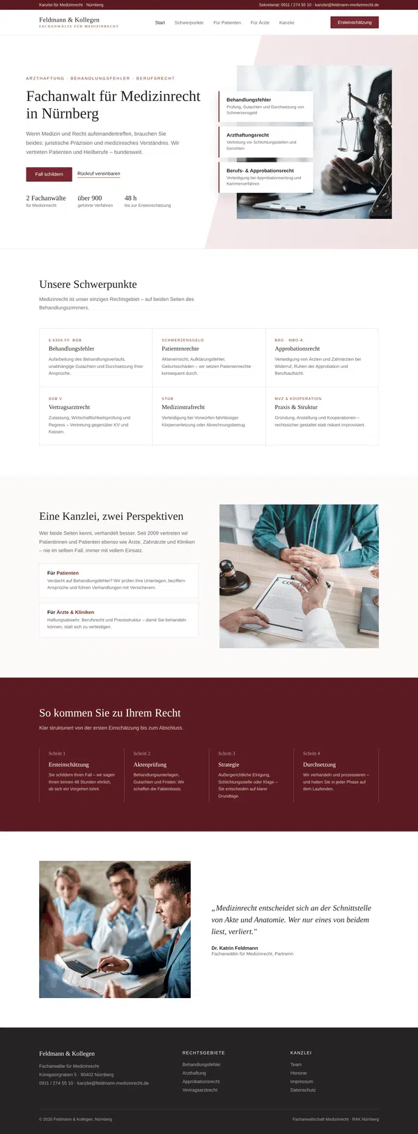 Beispiel-Webdesign Komplettansicht: Website einer Kanzlei für Medizinrecht in Nürnberg