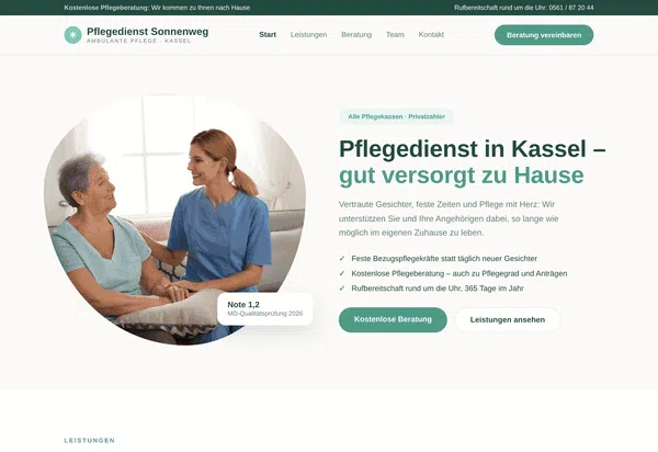 Sample Web Design: Full View—Website of an outpatient home care service in Kassel