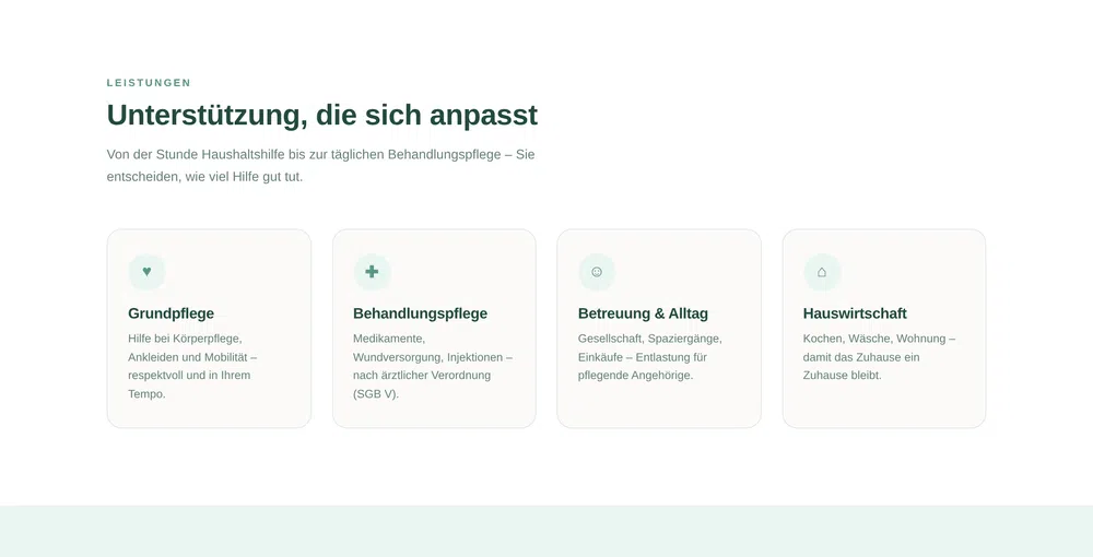 Beispiel-Webdesign Leistungen: Pflegeangebote eines Pflegedienstes in Kassel