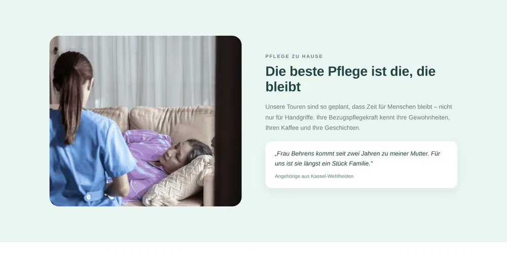 Beispiel-Webdesign Pflege zu Hause: häusliche Versorgung durch einen Pflegedienst in Kassel