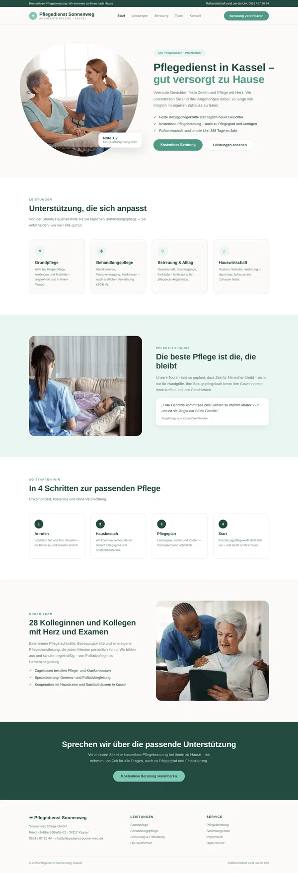 Beispiel-Webdesign Komplettansicht: Website eines ambulanten Pflegedienstes in Kassel