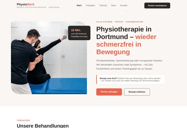 Web Design Example - Full View: Website for a Physical Therapy Practice in Dortmund