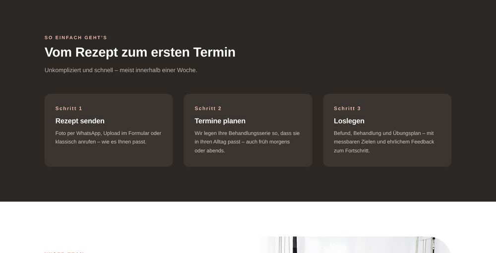 Example web design, process: from prescription to appointment at a physiotherapy practice