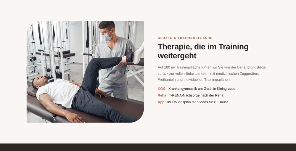 Beispiel-Webdesign Training: Trainingsfläche und Geräte einer Physiotherapie-Praxis in Dortmund