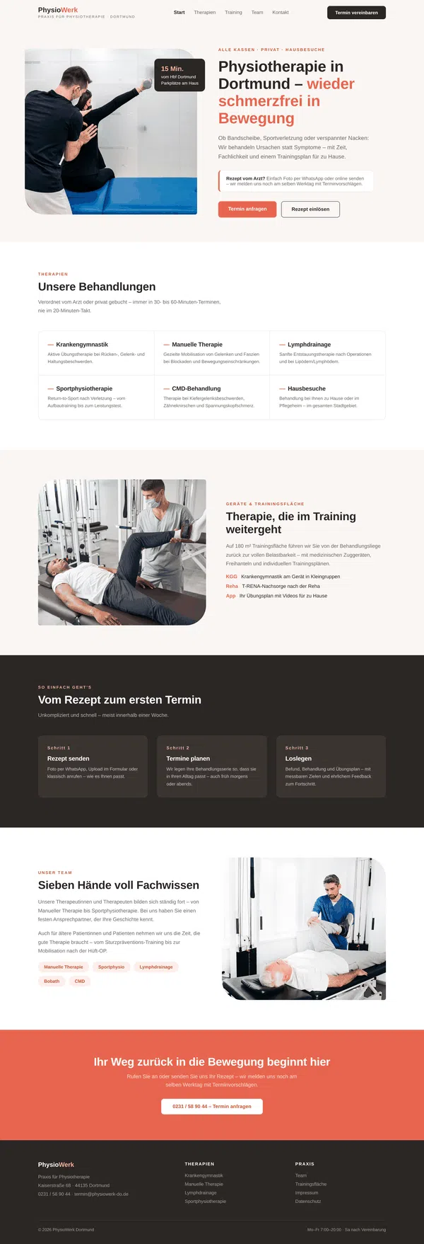 Beispiel-Webdesign Komplettansicht: Website einer Physiotherapie-Praxis in Dortmund