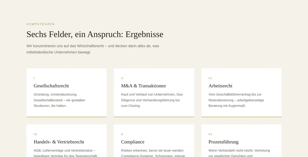 Beispiel-Webdesign Kompetenzen: Rechtsgebiete einer Wirtschaftskanzlei in Mannheim