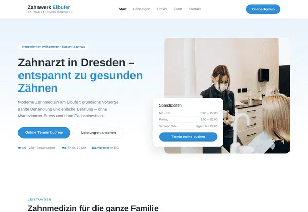 Web Design Example - Full View: Website for a Dental Practice in Dresden