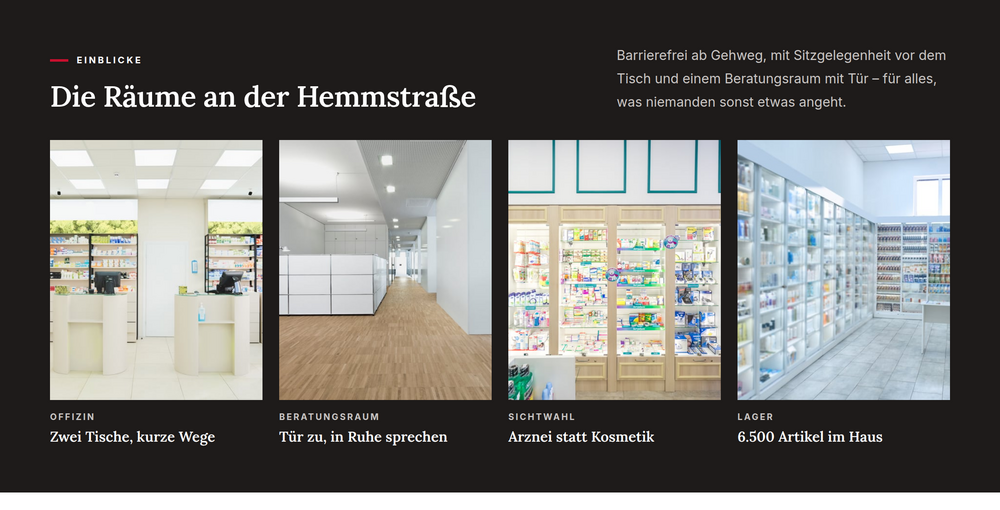 Räume-Sektion einer Apotheken-Webseite
