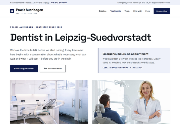 Mockup of a dentist website, full page