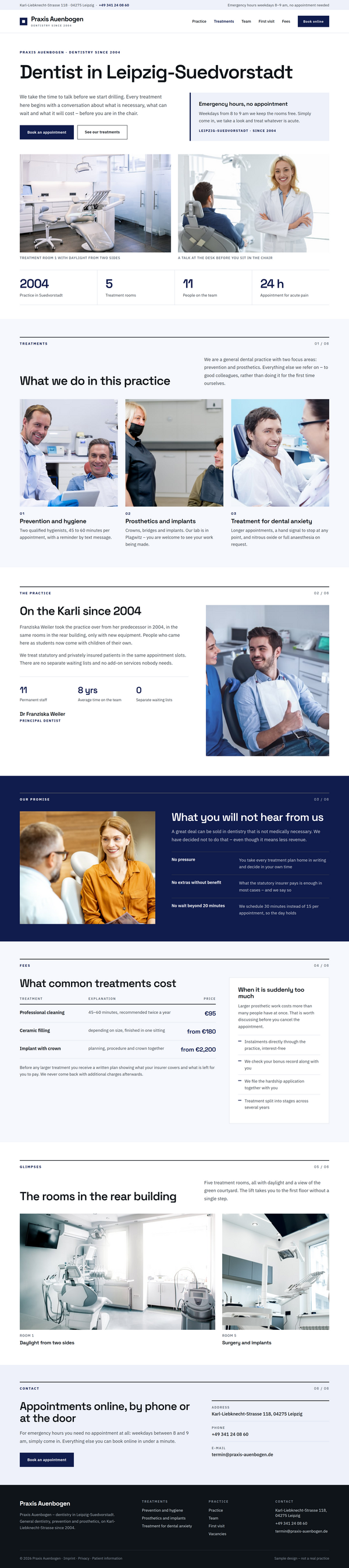 Mockup of a dentist website, full page