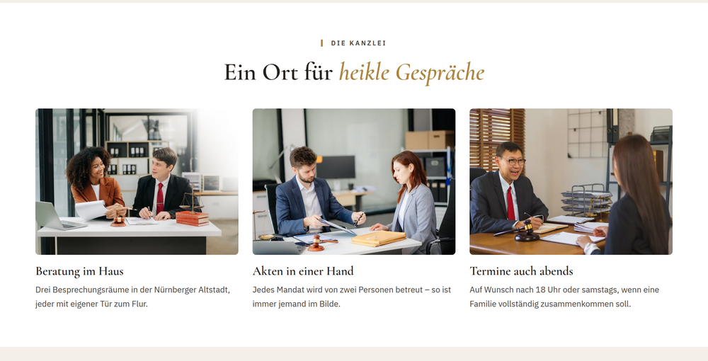 Webdesign für Erbrecht: Bildband mit drei Impressionen aus den Kanzleiräumen