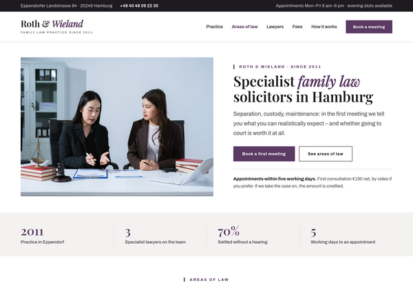 Website mockup for a family law practice
