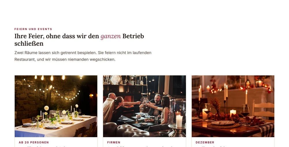 Feiern und Events auf einer Restaurant-Webseite