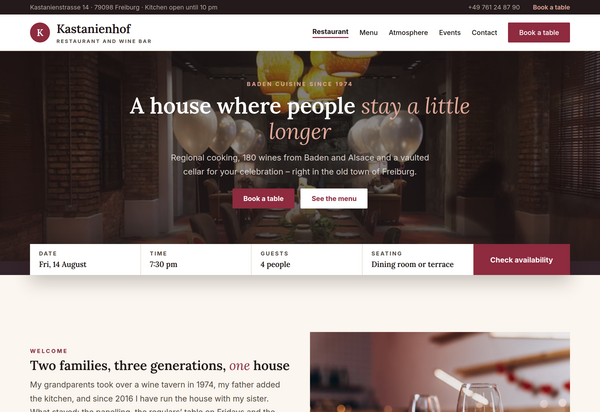 Web design for the food service industry and restaurants – full home page