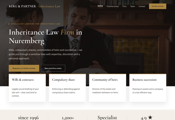 Web design for inheritance law: complete homepage of an inheritance law firm in Nuremberg