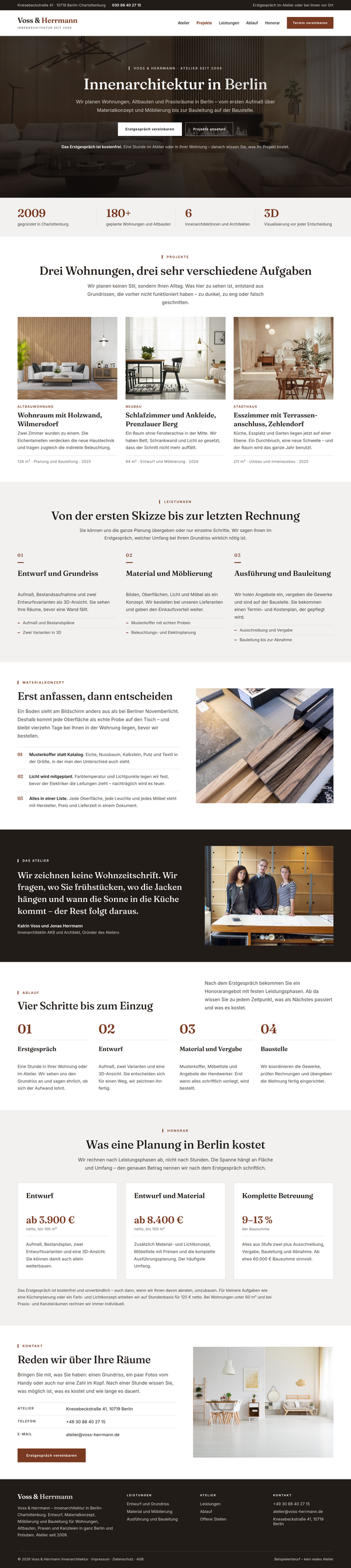 Webdesign für Innenarchitekten: Startseite eines Berliner Innenarchitektur-Ateliers in der Komplettansicht