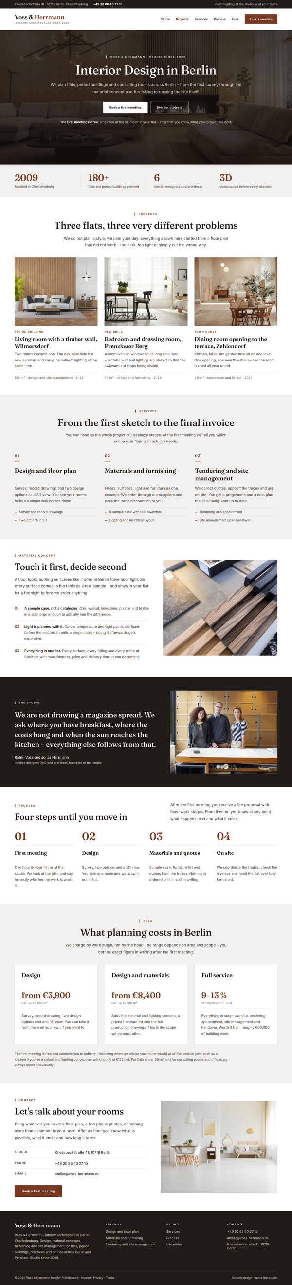 Web design for interior designers: full home page of a Berlin interior architecture studio