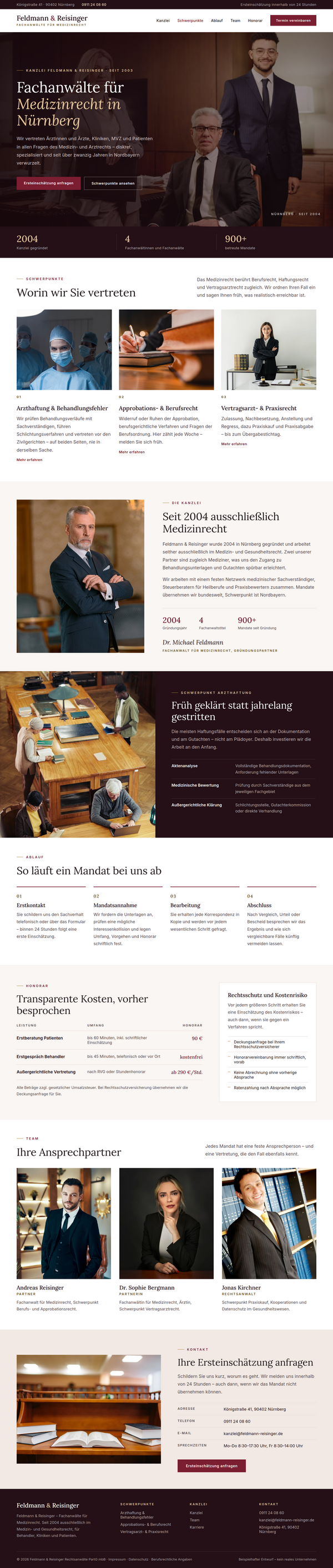Webdesign für Medizinrecht: komplette Startseite einer Kanzlei-Website
