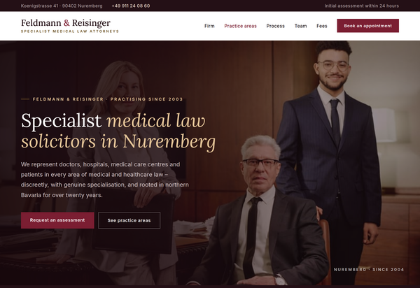 Web design for medical law firms: full homepage of a law firm website