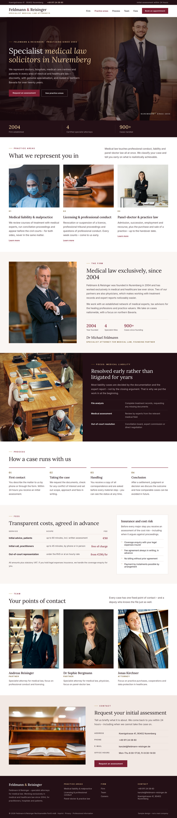 Web design for medical law firms: full homepage of a law firm website