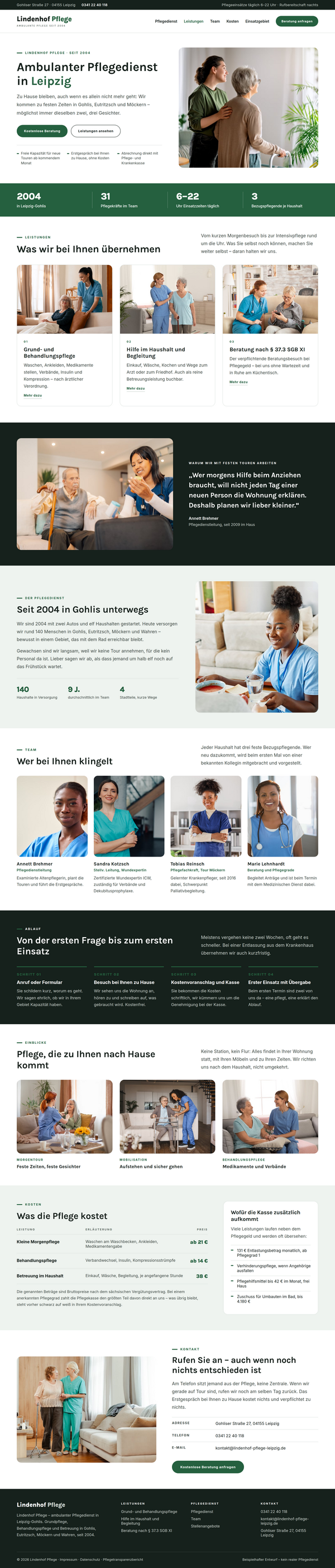 Mockup of a website for a home care service