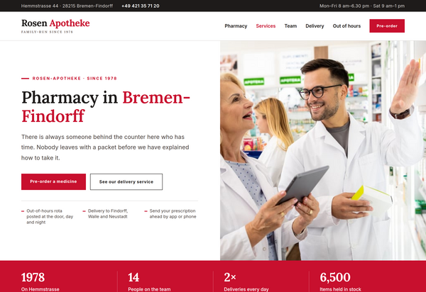 Mockup of a pharmacy website, full page