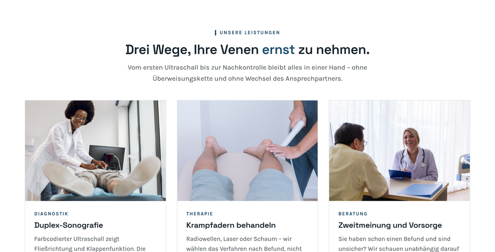 Leistungssektion einer Venenpraxis: Duplex-Sonografie, Krampfadern und Zweitmeinung